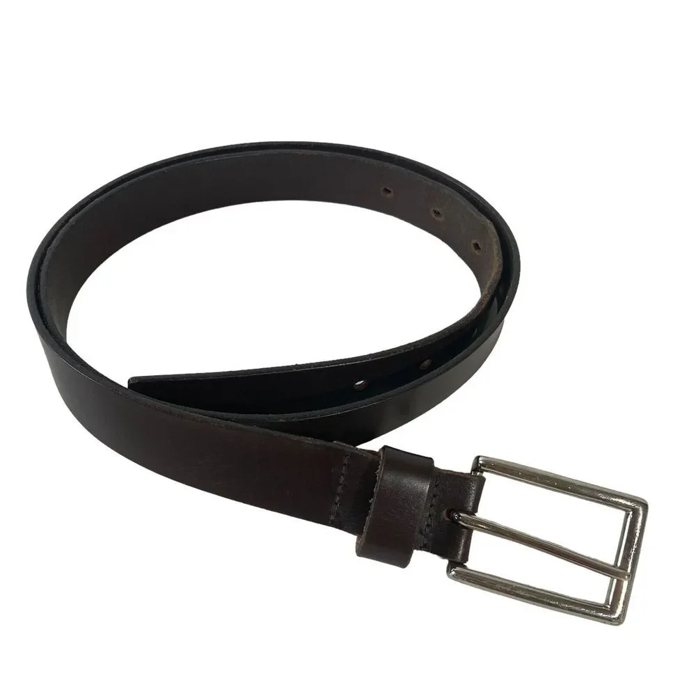 Men's Italian Leather Belt Size M/L Brown Silver Buckle made in USA‎
